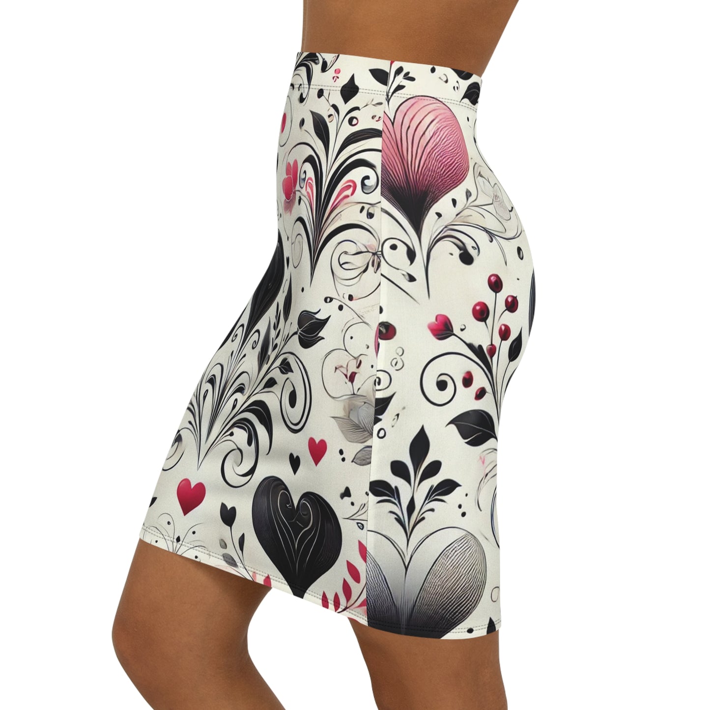Valentine’s Day Women's Mid-Waist Pencil Skirt (AOP)